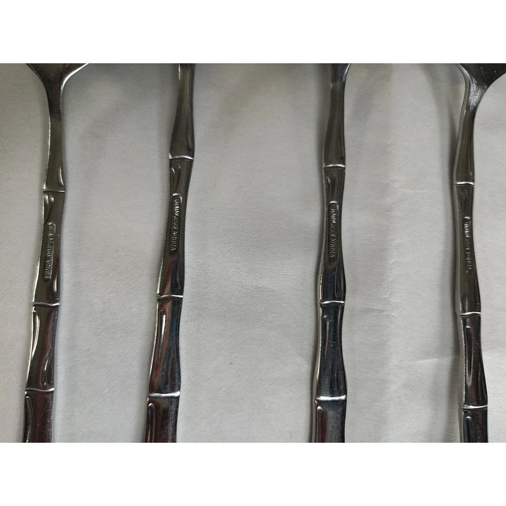 Bamboo Stainless Steel Tablespoons Spoons & Teaspoon Made In Korea Lot Of 5